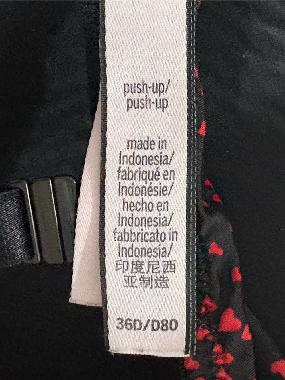 Victoria's Secret Black Push-up Bra with Red Heart Print 36D EUC - Picture 4 of 4